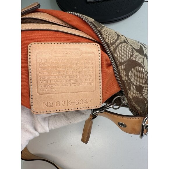 Coach Signature Y2k Shoulder Crossbody Zip Bag 6347 Tan Leather Purse - Picture 5 of 6